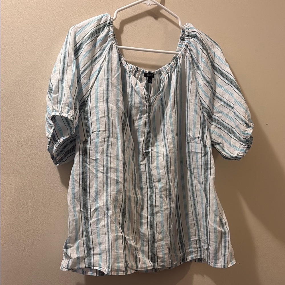 Talbots women’s linen Striped Blue and White Women's top - size 1XP